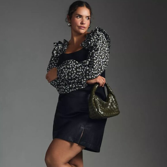 NWT Anthropologie Woven Ruffle Sleeve Sweater - Black Floral - Small - Picture 10 of 11